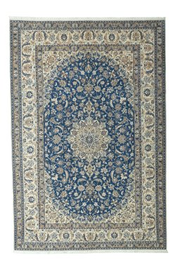 Full view of 2000s Nain rug from Iran / Persia, 300 × 202 cm in Blue tones