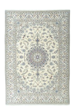 Full view of 2000s Nain rug from Iran / Persia, 363 × 250 cm in Beige tones