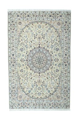 Full view of 2000s Nain rug from Iran / Persia, 210 × 134 cm in Beige tones