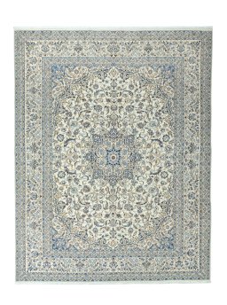 Full view of 2000s Nain rug from Iran / Persia, 404 × 315 cm in Beige tones
