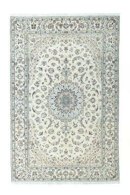 Full view of 2000s Nain rug from Iran / Persia, 305 × 200 cm in Beige tones