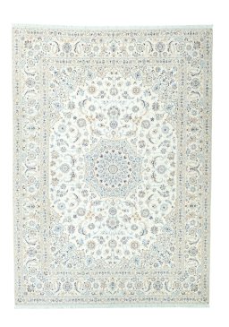 Full view of New Nain rug from Iran / Persia, 420 × 305 cm in Beige tones