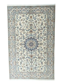 Full view of 2000s Nain rug from Iran / Persia, 306 × 195 cm in Beige tones