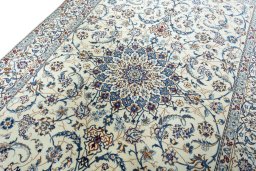 Backside of handmade 2000s Nain rug showing knot structure and weave density