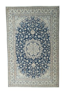 Full view of 2000s Nain rug from Iran / Persia, 470 × 303 cm in Blue tones