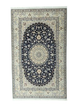 Full view of 2000s Nain rug from Iran / Persia, 277 × 171 cm in Blue tones