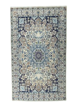 Full view of 2000s Nain rug from Iran / Persia, 203 × 119 cm in Beige tones