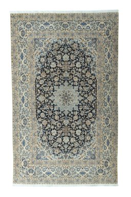 Full view of 2000s Nain rug from Iran / Persia, 322 × 200 cm in Blue tones