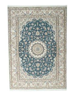 Full view of New Nain rug from Iran / Persia, 244 × 170 cm in Green tones