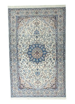 Full view of 2000s Nain rug from Iran / Persia, 260 × 162 cm in Beige tones