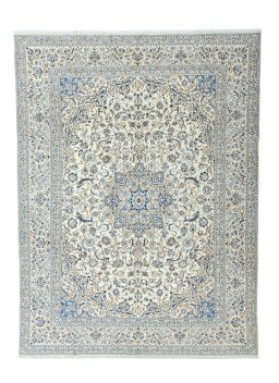 Full view of New Nain rug from Iran / Persia, 403 × 303 cm in Beige tones