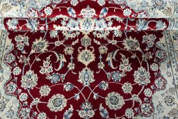 Close-up detail of New Nain rug from Iran / Persia showing Wool weave