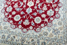 Close-up detail of New Nain rug from Iran / Persia showing Wool weave