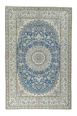 Full view of 2000s Nain rug from Iran / Persia, 313 × 206 cm in Blue tones