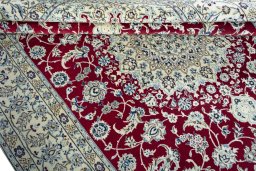 Close-up detail of 2000s Nain rug from Iran / Persia showing Wool weave