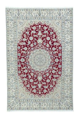 Full view of 2000s Nain rug from Iran / Persia, 305 × 200 cm in Red tones