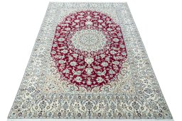 Surface texture of 2000s Nain rug with natural Wool and intricate pattern