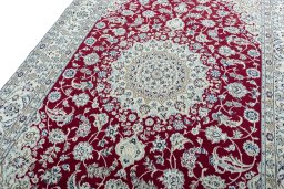 Backside of handmade 2000s Nain rug showing knot structure and weave density