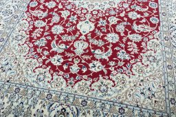 Close-up detail of 2000s Nain rug from Iran / Persia showing Wool weave
