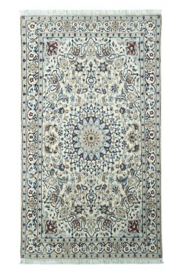 Full view of 2000s Nain rug from Iran / Persia, 198 × 115 cm in Beige tones