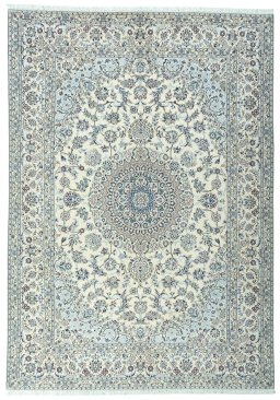 Full view of 2000s Nain rug from Iran / Persia, 350 × 246 cm in Beige tones