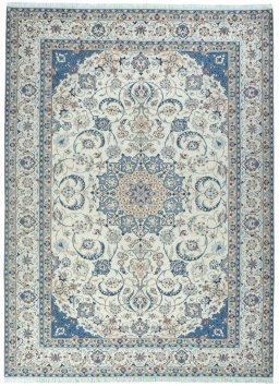 Full view of 2000s Nain rug from Iran / Persia, 354 × 260 cm in Beige tones