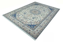 Corner detail of 2000s Nain rug showing border pattern and Wool pile