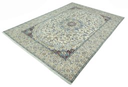 Corner detail of 2000s Nain rug showing border pattern and Wool pile