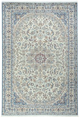 Full view of 2000s Nain rug from Iran / Persia, 357 × 244 cm in Beige tones