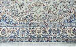 Full view of 2000s Nain rug from Iran / Persia, 357 × 244 cm in Beige tones