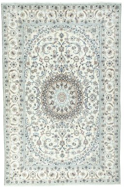 Full view of New Nain rug from Iran / Persia, 305 × 200 cm in Beige tones