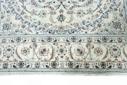Full view of New Nain rug from Iran / Persia, 305 × 200 cm in Beige tones