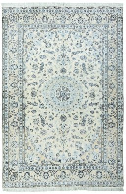 Full view of New Nain rug from Iran / Persia, 291 × 195 cm in Beige tones