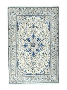 Full view of 2000s Nain rug from Iran / Persia, 277 × 185 cm in Beige tones