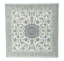 Full view of 2000s Nain rug from Iran / Persia, 200 × 195 cm in Beige tones