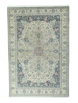 Full view of 1970s Nain rug from Iran / Persia, 308 × 210 cm in Beige tones