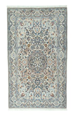 Full view of 2000s Nain rug from Iran / Persia, 201 × 120 cm in Beige tones