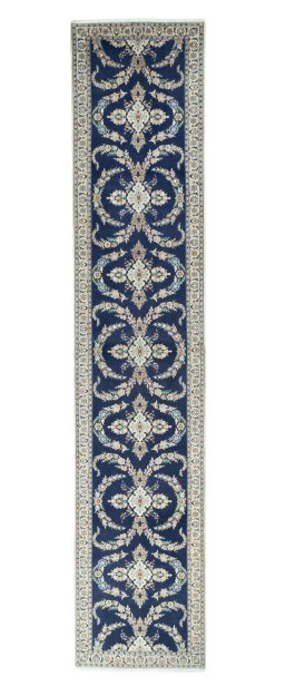 Full view of 2000s Nain rug from Iran / Persia, 485 × 101 cm in Blue tones
