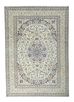 Full view of 2000s Nain rug from Iran / Persia, 440 × 312 cm in Beige tones