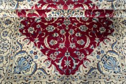 Close-up detail of New Nain rug from Iran / Persia showing Wool weave