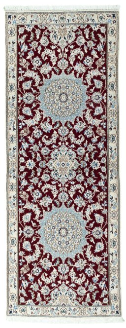 Full view of New Nain rug from Iran / Persia, 215 × 80 cm in Red tones