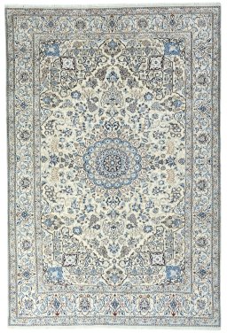 Full view of New Nain rug from Iran / Persia, 306 × 206 cm in Beige tones