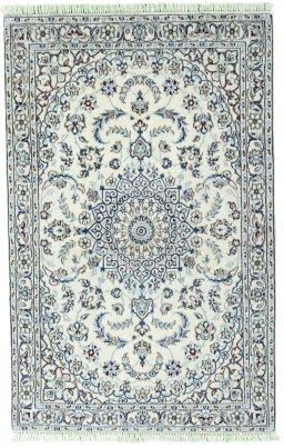 Full view of 2000s Nain rug from Iran / Persia, 157 × 102 cm in Beige tones