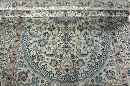 Close-up detail of 2000s Nain rug from Iran / Persia showing Wool weave
