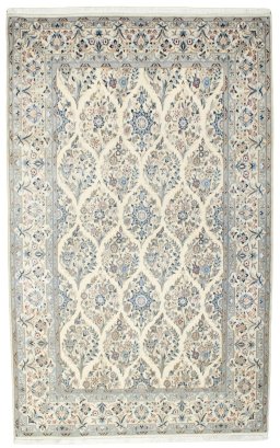 Full view of New Nain rug from Iran / Persia, 204 × 128 cm in Beige tones