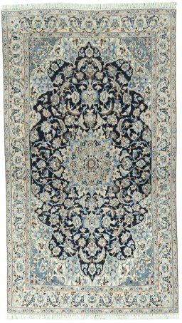 Full view of 2000s Nain rug from Iran / Persia, 220 × 125 cm in Blue tones