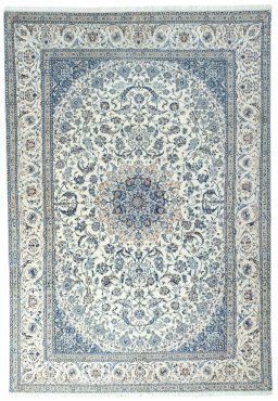 Full view of New Nain rug from Iran / Persia, 365 × 254 cm in Beige tones