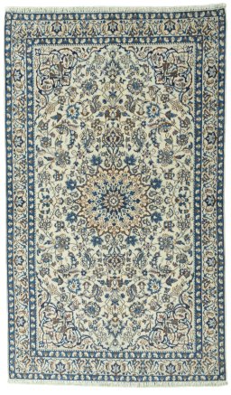 Full view of 2000s Nain rug from Iran / Persia, 210 × 124 cm in Beige tones