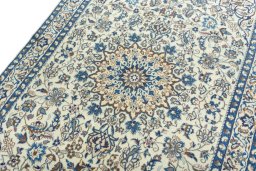 Backside of handmade 2000s Nain rug showing knot structure and weave density