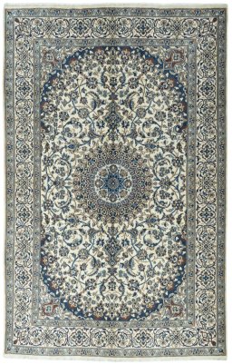 Full view of 2000s Nain rug from Iran / Persia, 302 × 191 cm in Beige tones